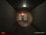 A dark corridor lit by one bulb with a figure far down the hall.